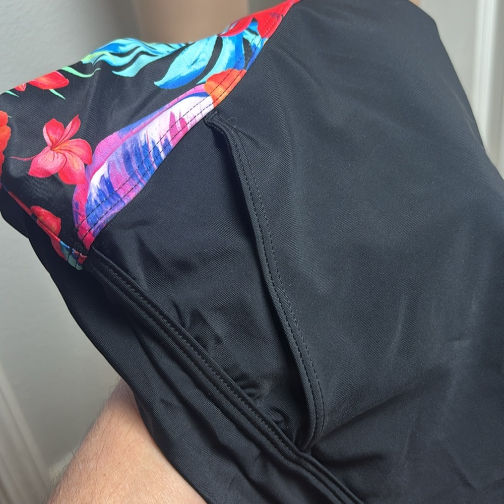 NWT Tankini Tropical Print Bikini Top Matching Black Swim Shorts with Pockets! - Picture 12 of 14